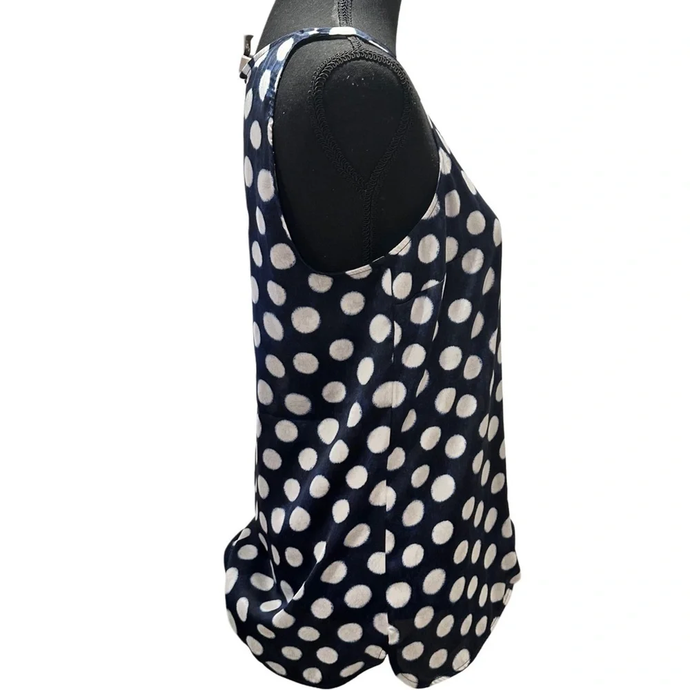 Michael Kors Tank Top Navy Blue White Polka Dot Scoop Neck Sleeveless Tunic